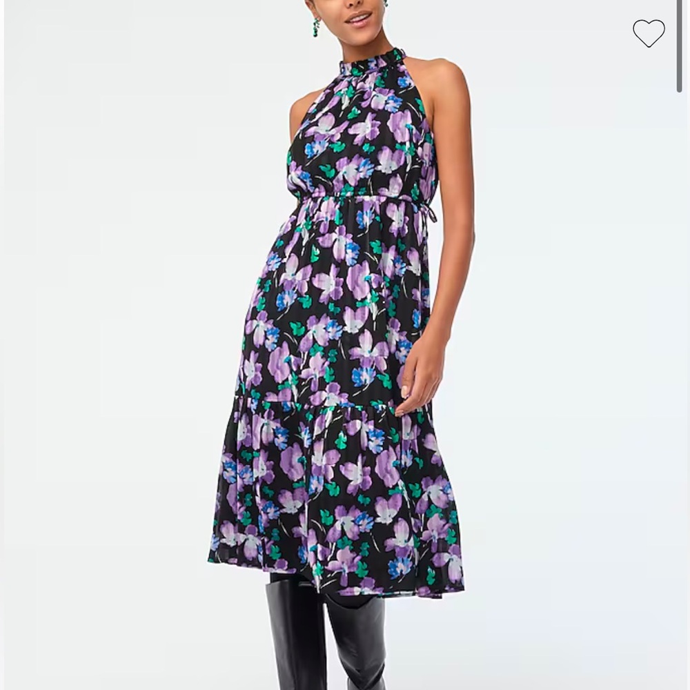 J. Crew Purple Green Floral Ruffleneck Halter Dresss Sz 12 NWT